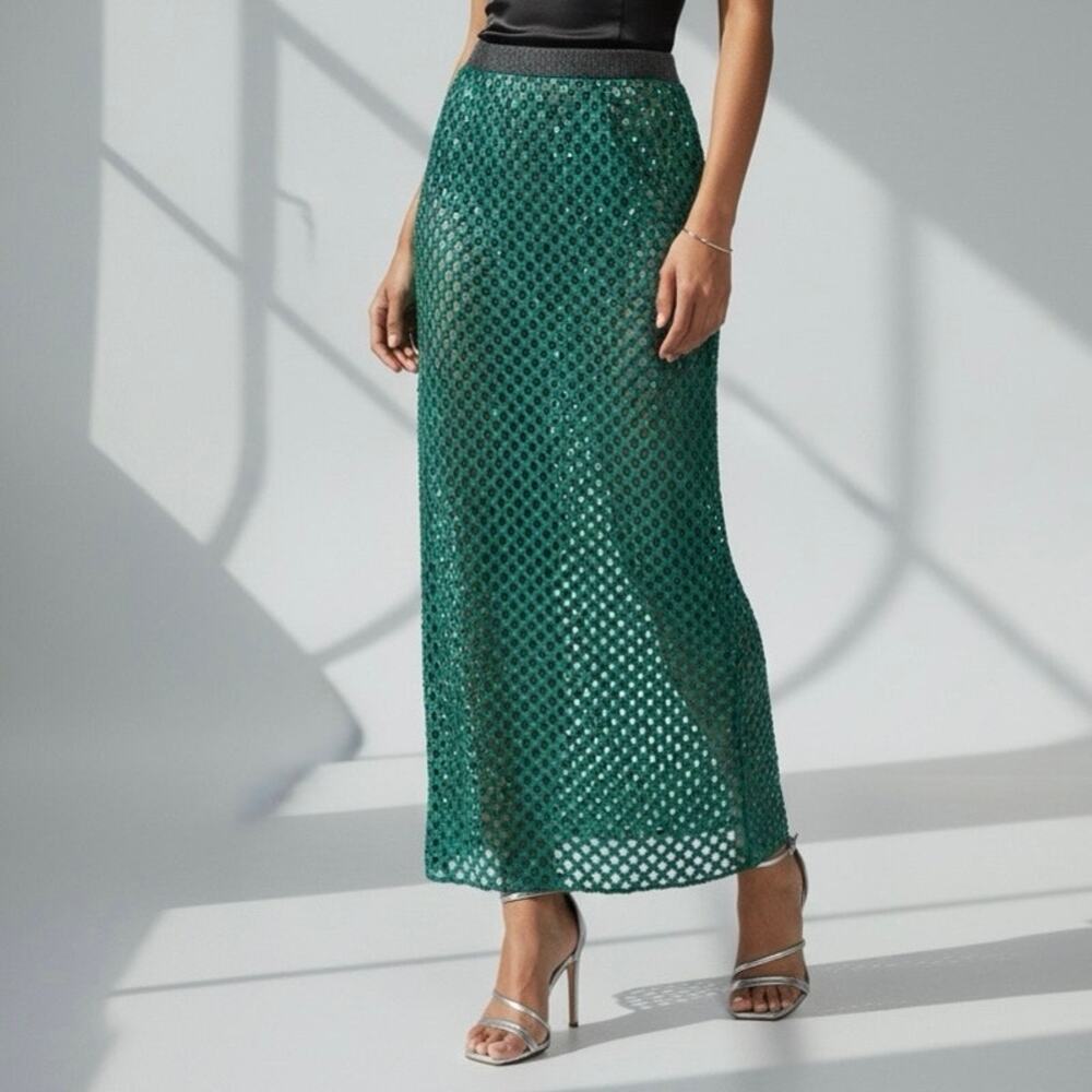 ZANKOV Designer Shimmer Mesh style Sequin Crochet Maxi Skirt